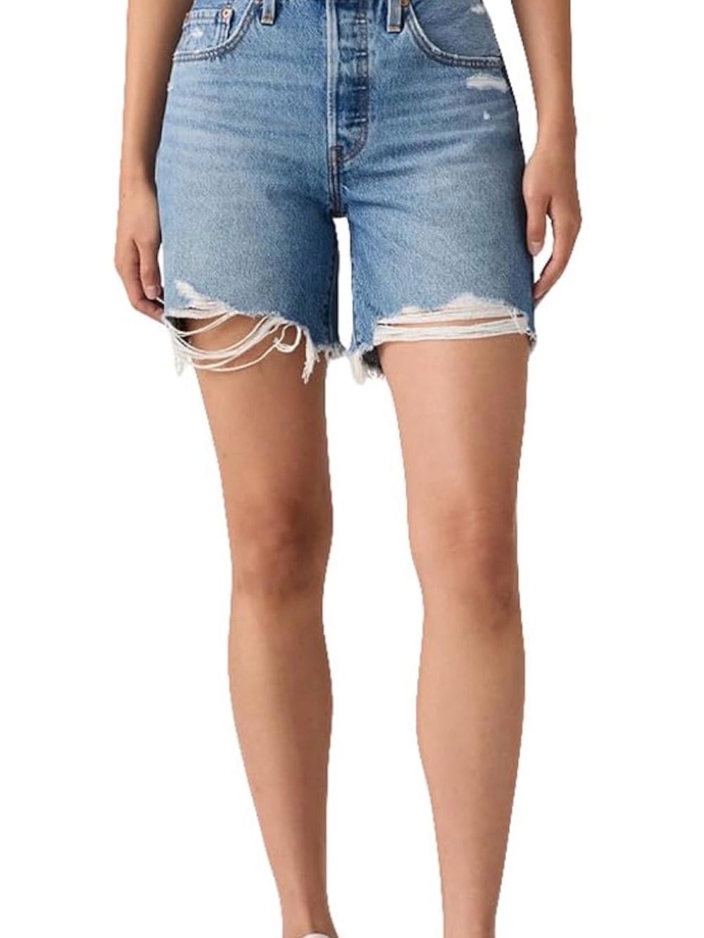 Levi's Light Blue High-Rise Distressed Jean Shorts